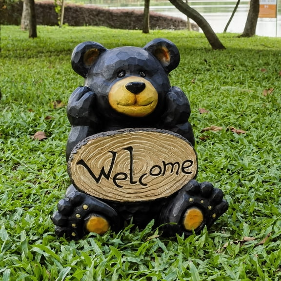 Thinking Bear with Welcome Sign Garden Decor