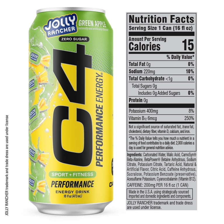 C4 Performance Energy Drink, 16 oz, Jolly Rancher Green Apple