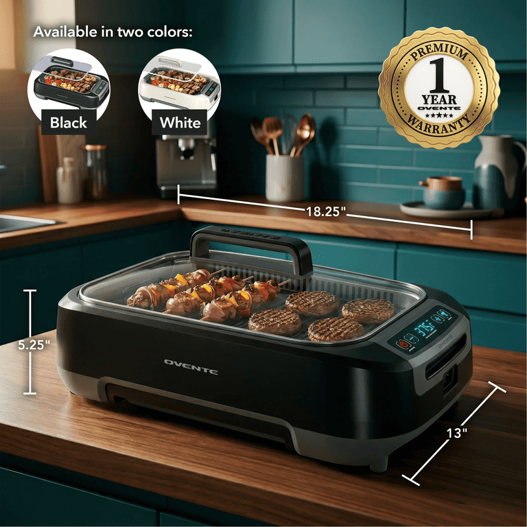 Ovente Smokeless Indoor Grill, SGR85B, 1500W Electric Korean BBQ