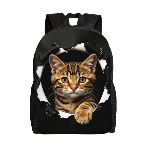 Torn Fabric Kitten Backpack,3d Print Laptop Backpack Lightweight Casual Daypack Bookbag Multi-Function Travel Backpack