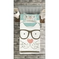 thumbnail image 3 of Ambesonne Animal Quilted Bedspread Set 2 Pcs, Hipster Cartoon Cat Art, Twin Size, White Blue and Pink, 3 of 3