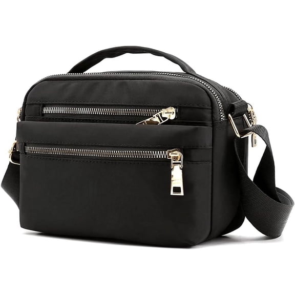 Small Multi-Pocket Nylon Crossbody Purse for Women, Cell Phone Wallet Shoulder Bag, 8.7x6.3x3.5 Inch, Lightweight-black-