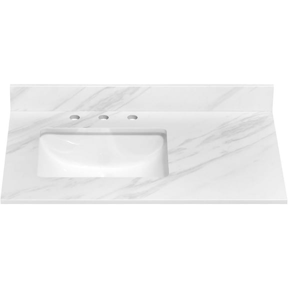 36 Inch White Vanity Top, Engineered Stone Vanity with Sink, 8 inch widespread Faucet Hole and Backsplash, Bathroom Countertop with Left Sink