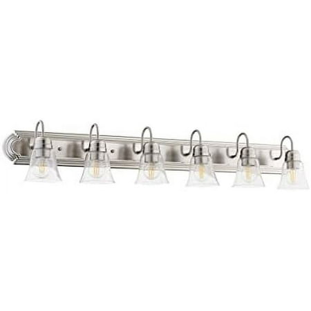 

5094-4-269 | 4 Light Transitional Metal Damp Rated Bath Vanity in Black Finish with Clear Seeded Bell Shaped Glass Shade | Easy to Install for Modern and Classic Style