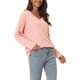 thumbnail image 4 of INSPIRAR CHIC Suéter de punto waffle de manga larga con cuello en V para mujer, suelto, casual, ligero, talla XL, color rosa, 4 of 6