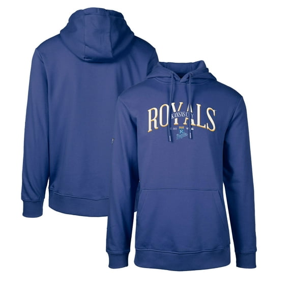 Men's Levelwear Royal Kansas City Royals Cooperstown Collection Podium Retro Spellout Pullover Hoodie