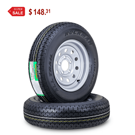 ROCKMAN Trailer Tire Wheel Assembly ST175/80R13 6-Ply C 91M 5 Lug on 4.5" PCD Silver Mod Rim ,SET 2