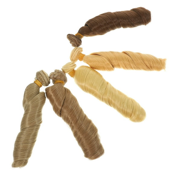 HEMOTON Assorted Color Curly Doll Hair Extensions High Temperature Wire Synthetic Hair for Doll Making 5PCS