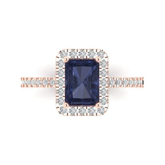Clara Pucci 14K Rose Gold 1.86ct BlueSapphire Halo Ring for Women