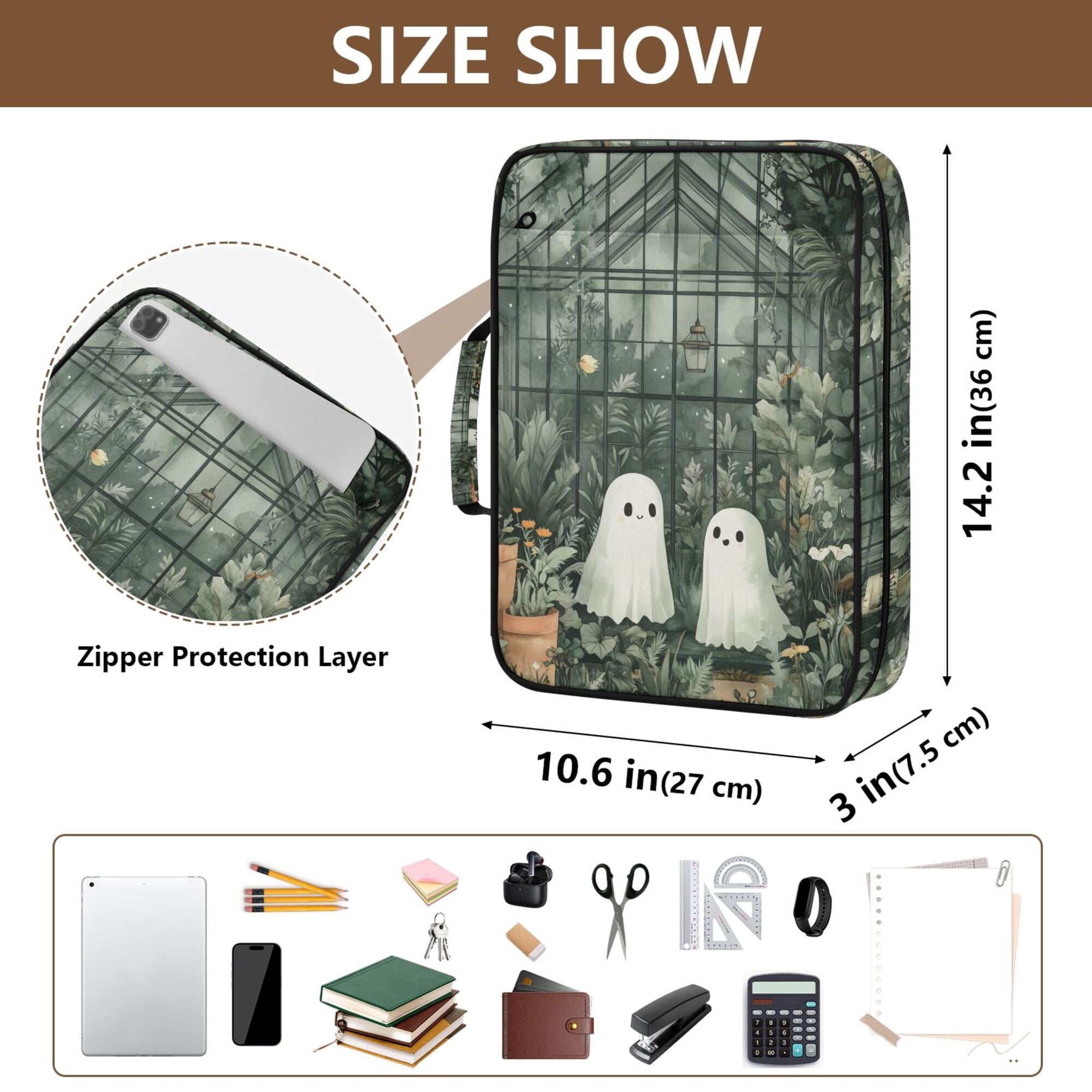 FORMRS Accordion File Folder A4 Size 7-Pocket Expanding Document Organizer Bag with 3 Ring Binder, Cute Ghosts Playing