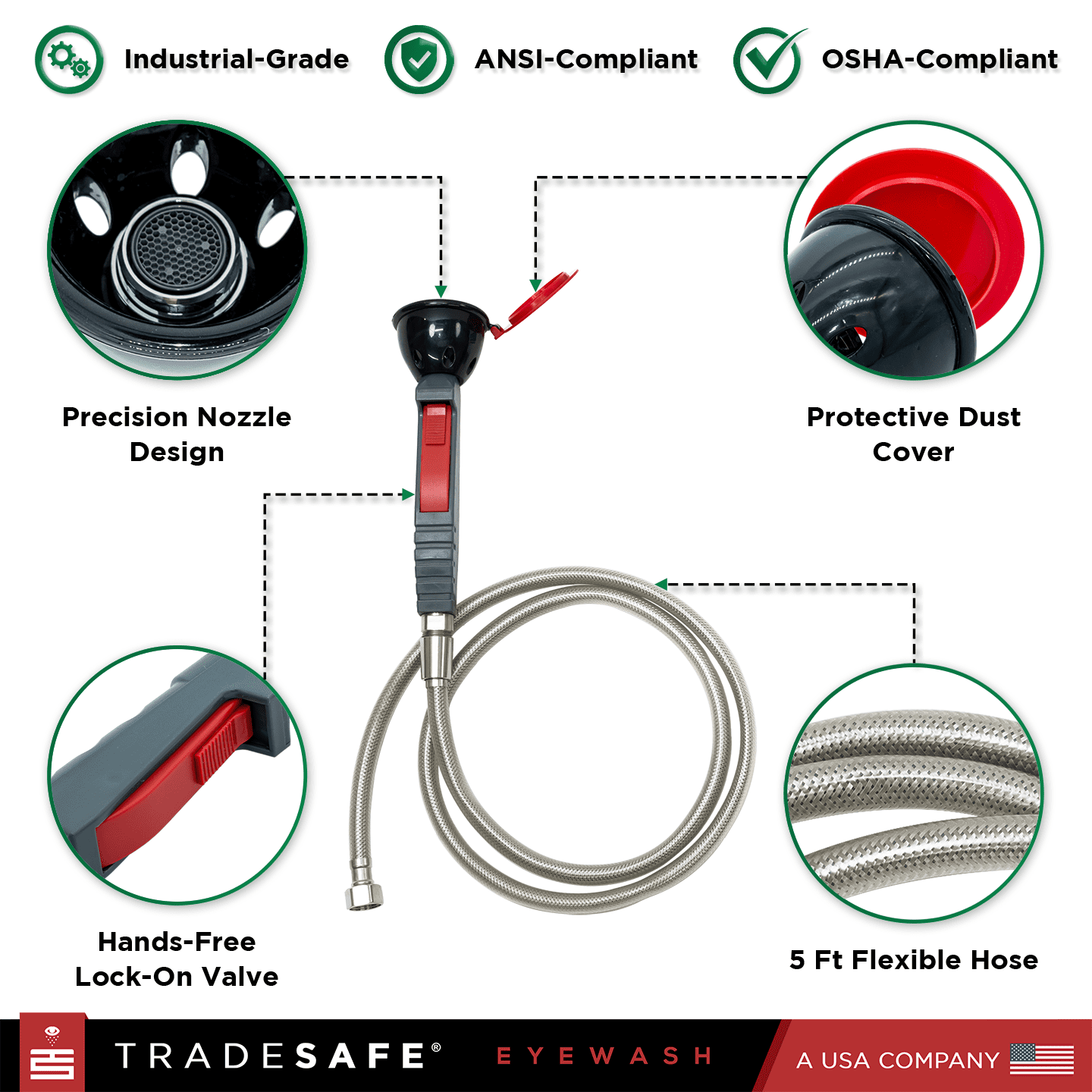 TRADESAFE Drench Hose Eye Wash Station, Emergency Eye Wash Station OSHA Approved, Single Spray Head
