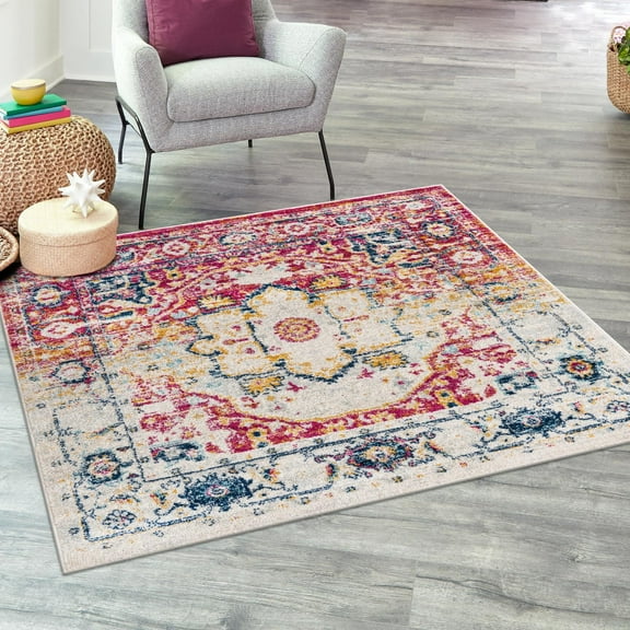 Unique Loom Madeline Vintage Collection Area Rug - Jackson (4' Square Pink Gray/Ivory)