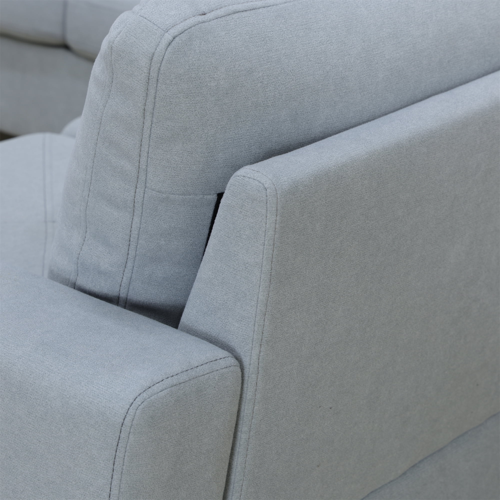 Aukfa 6-Seater L Shaped Sectional Sofa Modular Couch for Living Room, 2Pillows, Flannel, Light Gray