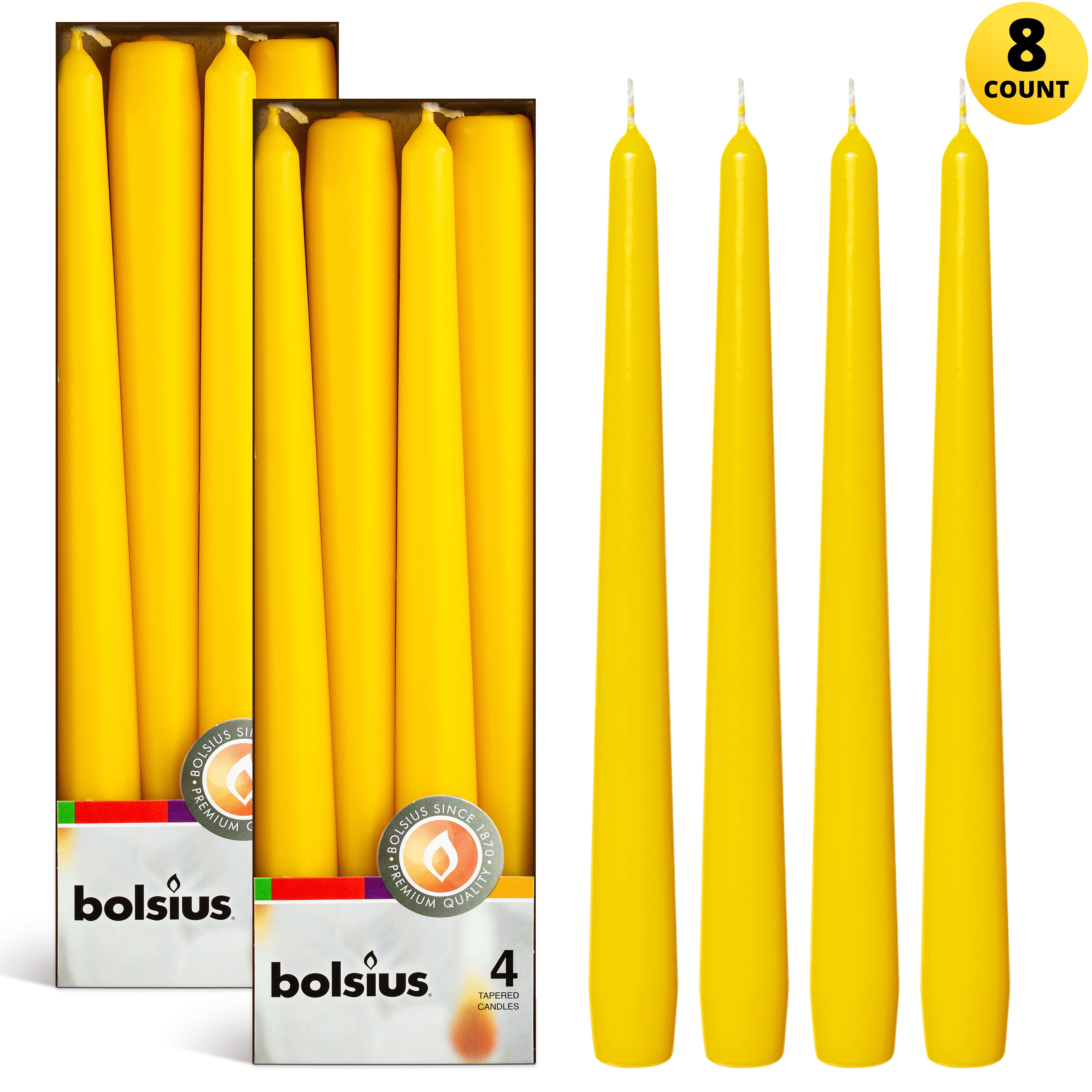 BOLSIUS 8 Tall Yellow Taper Candles 10 Inch Unscented Dinner Candle