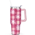 thumbnail image 2 of Pink Checkered White Snowflakes 40 Oz Tumbler with Handle Lid and Straw Stainless Steel Double Walled Vacuum Insulated Cup Merry Christmas Gifts Tumbler for Women Men Friends Outdoor Indoor, 2 of 6