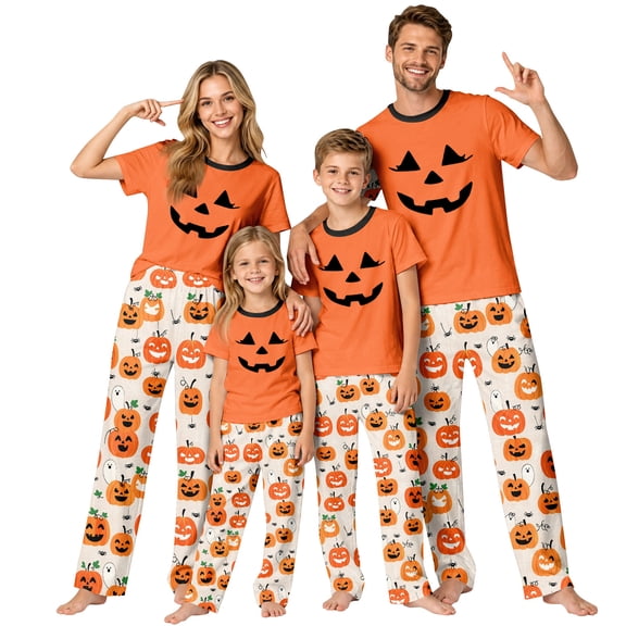 Grblisyd Halloween Matching Family Pajamas Set Cute Cartoon Graphic Print Mommy and Me Matching Outfits Soft Nightwear for Family