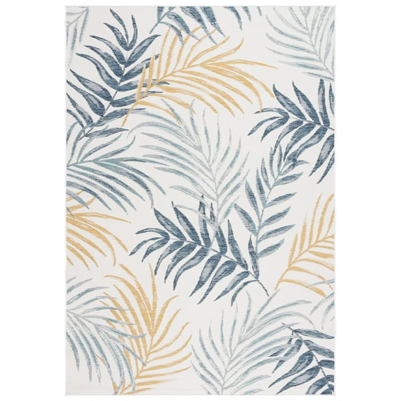 SAFAVIEH Sunrise Nita Floral Reversible Indoor/Outdoor Area Rug, Ivory/Blue Gold, 5'3" x 7'7"