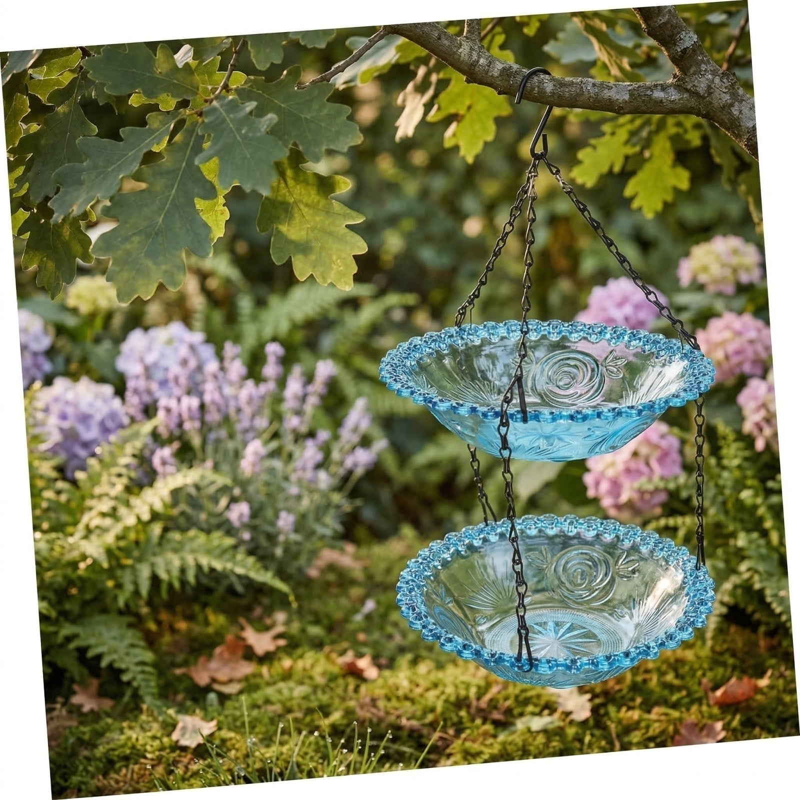 1Pc Bird Feeder, Hanging Outdoor Garden Bird Feeder With Double Tray & Chain, Purple, Wall-Mounted Or Tree-Hung Bird Feeding Station For Attracting Wild Birds, Easy To Clean And