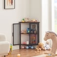 thumbnail image 4 of VECELO Set of 2 Corner Storage Cabinet with Dual Door, Wood Floor Standing Triangle Storage Organizer with 3-tier Shelves, Brown, 4 of 11