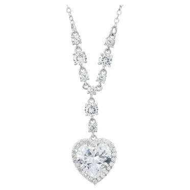 Believe by Brilliance- Women's Silver Plated Cubic Zirconia Heart Pendant Necklace, 18"