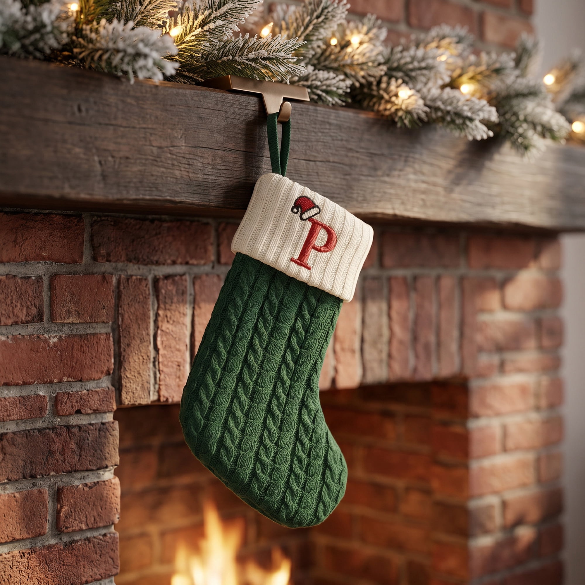 Unique Bargains Christmas Luxury Grand Hearth Accent Stocking Green Letter P 8"