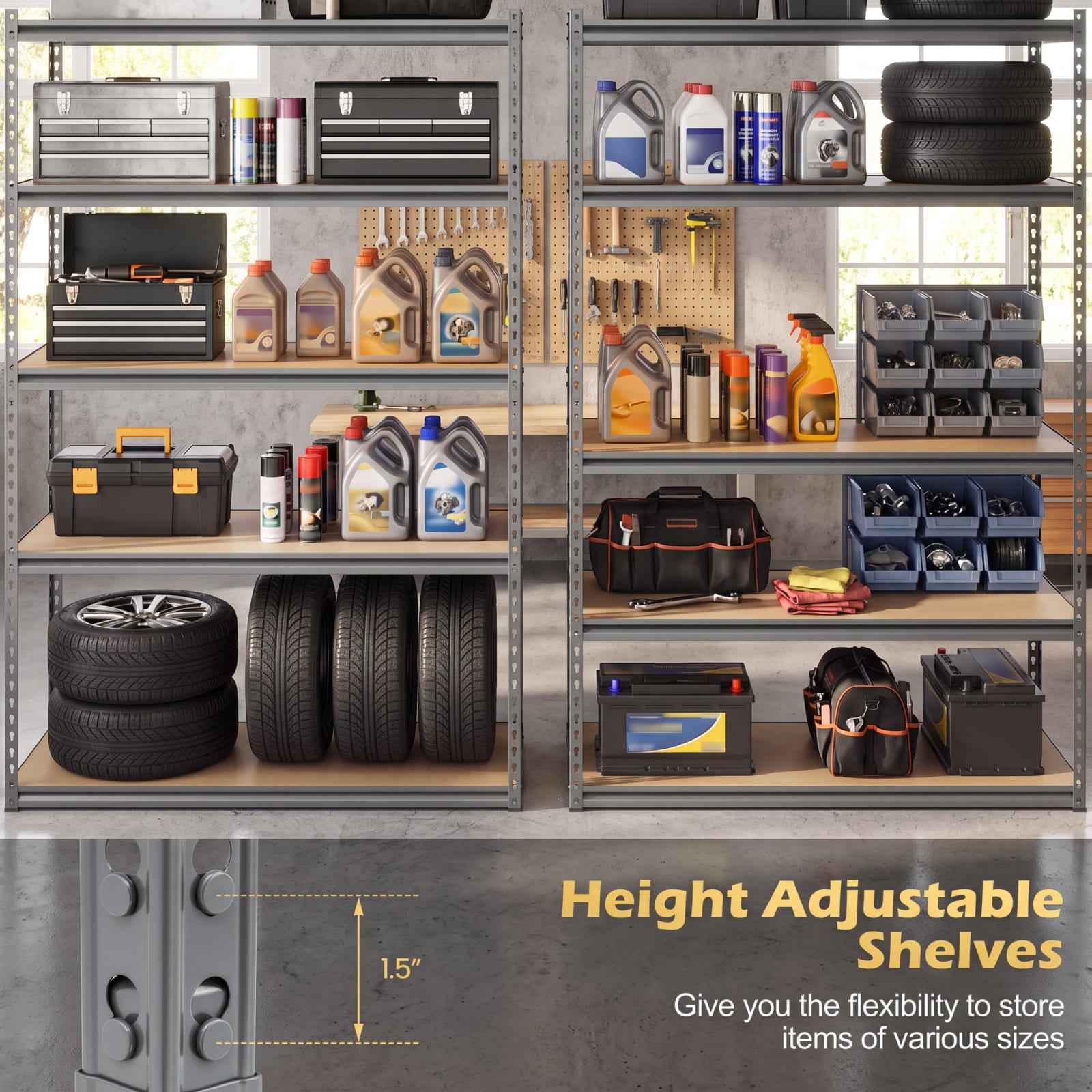 Biotree 5-Tier Metal Shelving Unit 2200 lbs Capacity with Adjustable Shelves 48" × 18" × 72" for Warehouse Garage Basement, Gray