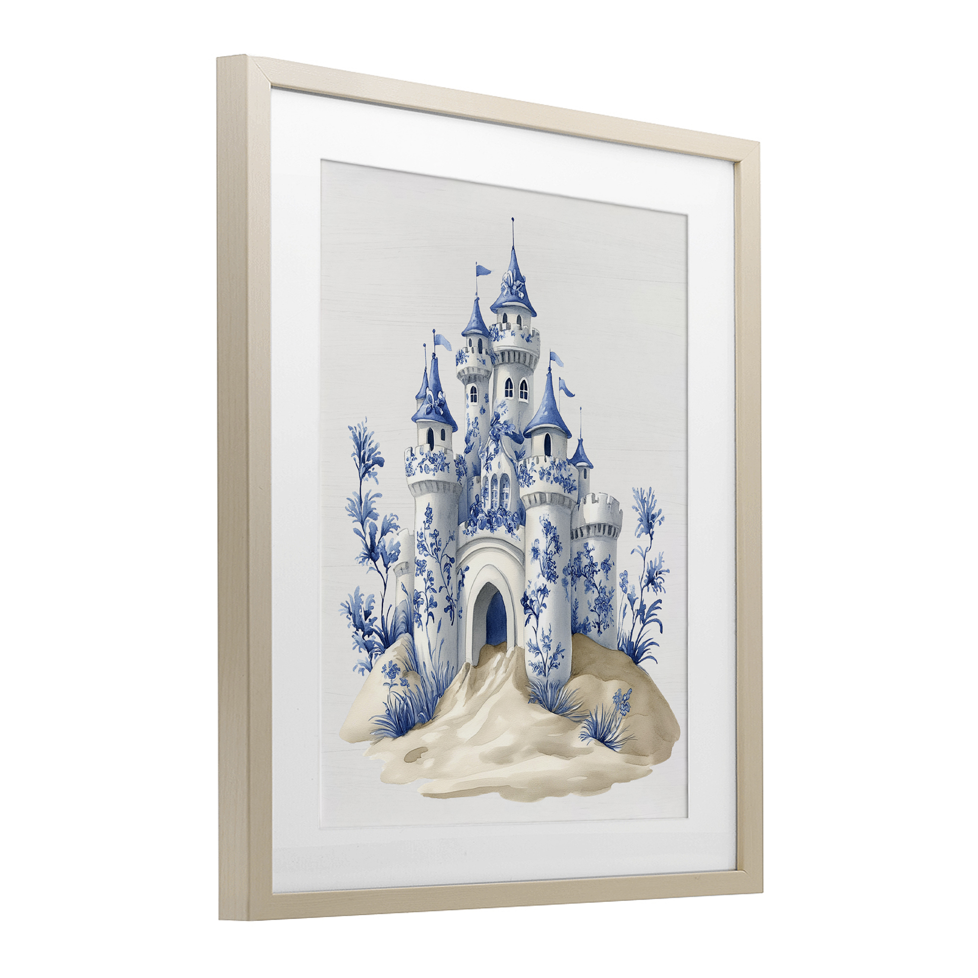 Funky Toile Castle Birch Framed Print Under Glass, design by Lettered and Lined