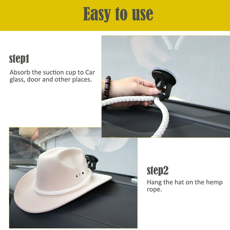 Cowboy Hat Holder for Car Rope Cowboy Hat Rack with Suction Cup Cowboy Hat Rack Keeps Your Hat Safe On Trucks Windshield Window Door Wall white