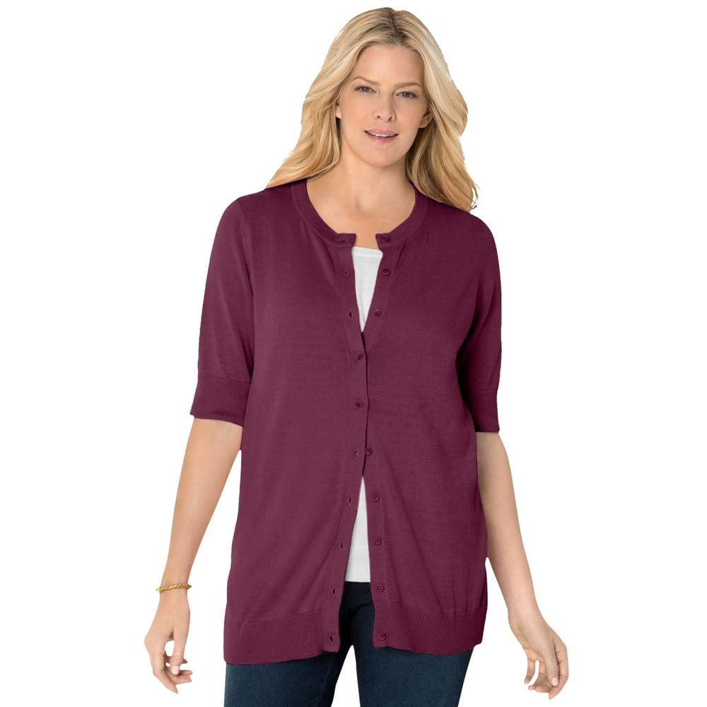Woman Within Woman Within Women's Plus Size Perfect ElbowLength Sleeve Cardigan Sweater