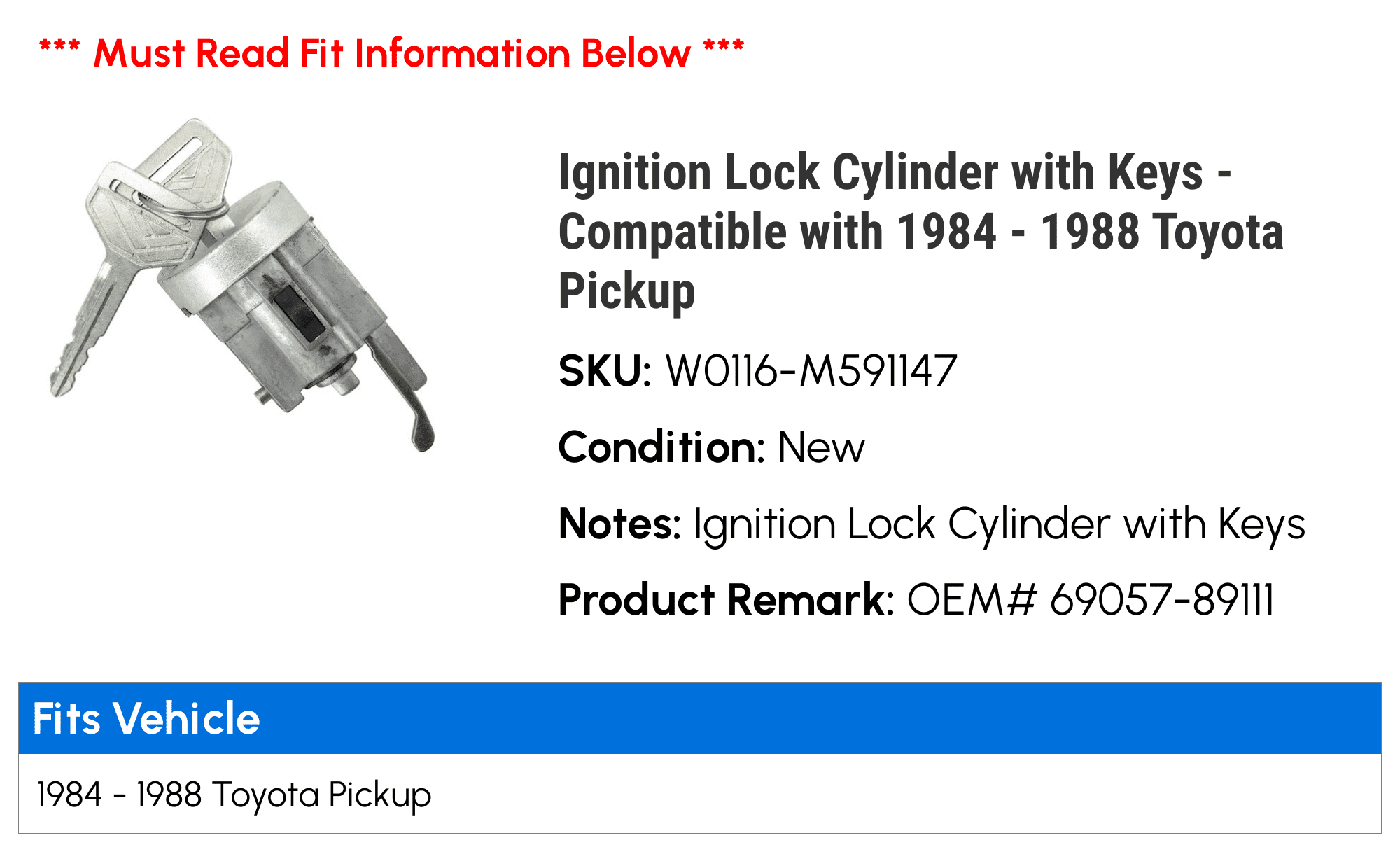 その他 TOYOTA 1988 CAMRY KEY CYLINDER & KEY SET Toyota Camry Ignition Lock Cylinder