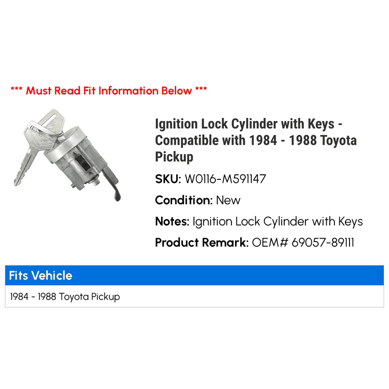 Ignition Lock Cylinder with Keys - Compatible with 1984 - 1988