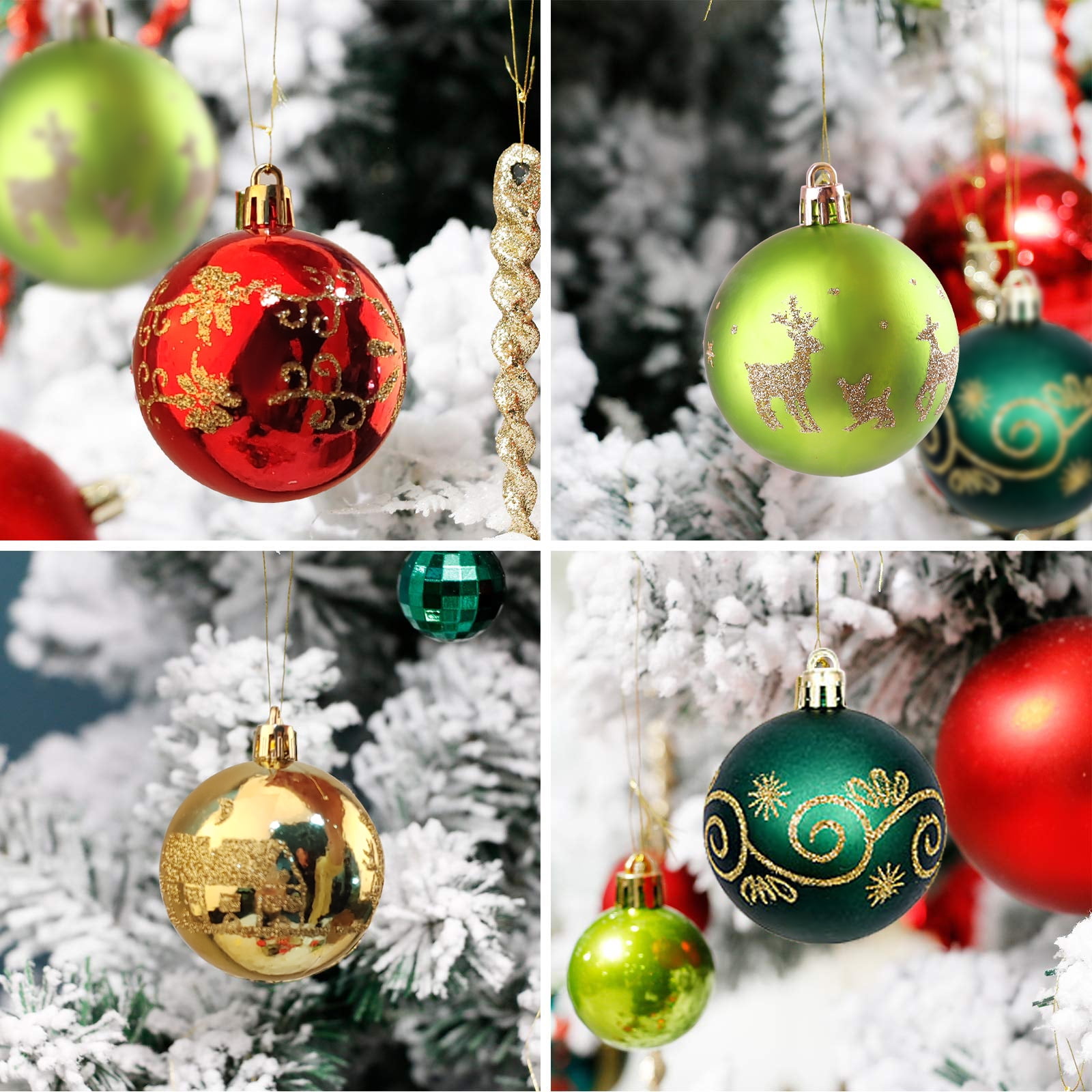 PayUSD Christmas Balls Ornaments for Christmas Decorations 44 pcs Xmas Christmas Tree Shatterproof Ornaments Set for Holiday Wedding Party Decoration (1.18"-2.36", Gold, Red, Green)