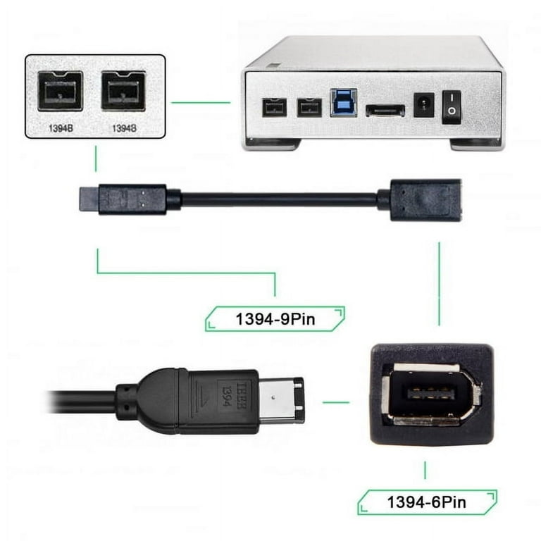CY IEEE 1394 6Pin Female to 1394b 9Pin Male Firewire 400 to 800
