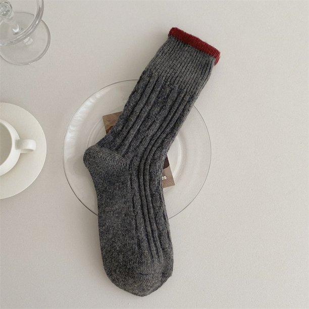 Xiao Hua Calcetines retro gruesos y cálidos, 3 pares de calcetines casuales contrastantes de color gris oscuro, talla única, adecuados para uso diario y festivo.