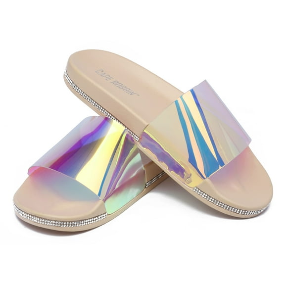 Cape Robbin Malaga Nude Clear Flip Flop Slide Sandals Open Toe Slip On Mules (Nude, 6)