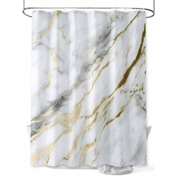 Fsddascl Marble White Gold Shower Curtain Set - Long 72" x 84" Washable Bathtub Curtain with 12 Hooks, Modern Abstract Geometric Waterproof Fabric Stall Shower Curtains for Bathroom/Bathtub Décor