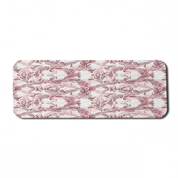 Floral Computer Mouse Pad, Romantic Nature Scroll Style Pattern with Hand Drawn Leaves and Petals, Rectangle Non-Slip Rubber Mousepad Large, 31" x 12", Maroon Coral and White, by Ambesonne