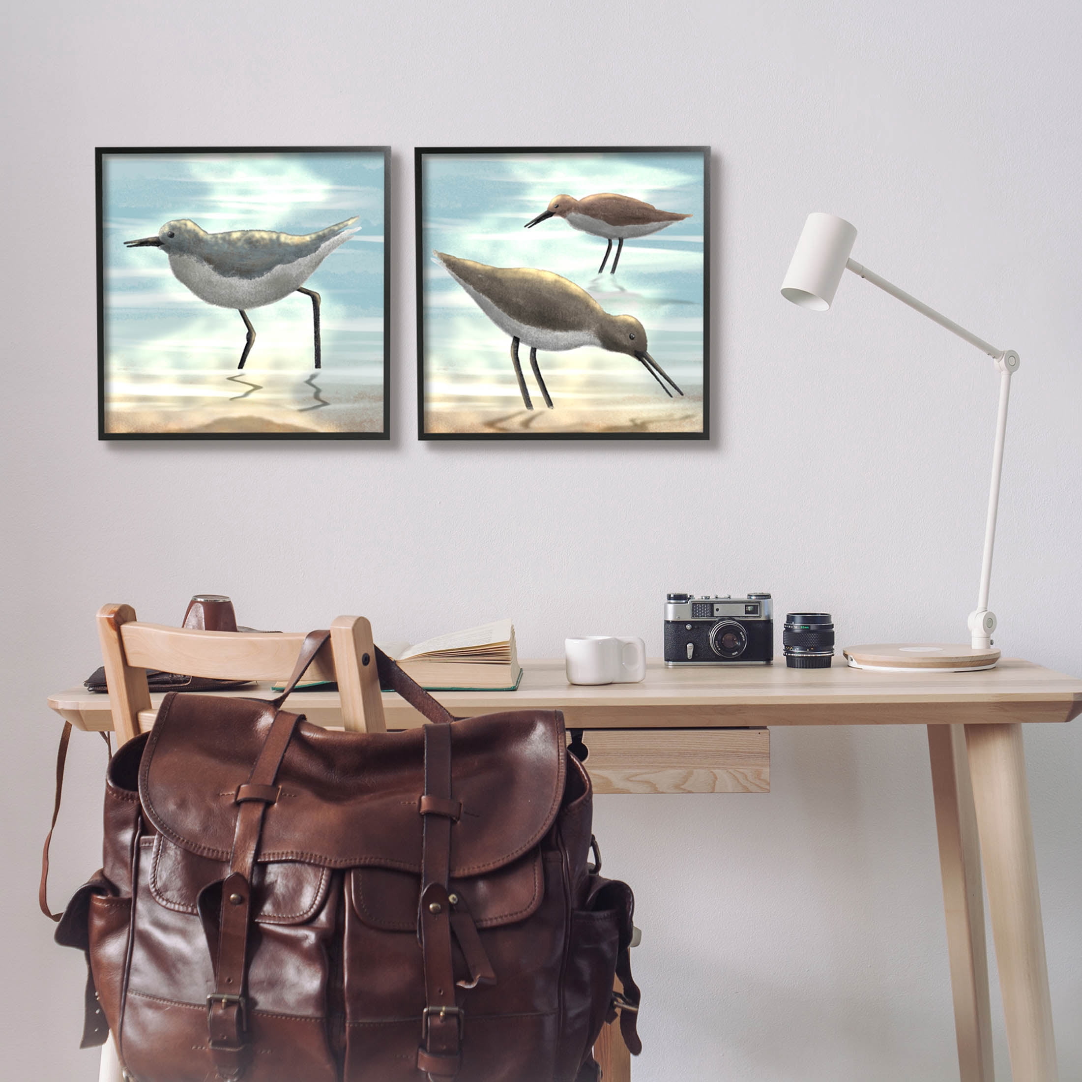 Stupell Industries Dawning Friends Sandpiper Coast Graphic Art Black Framed Art Print Wall Art, Set of 2, Design by Marcus Prime