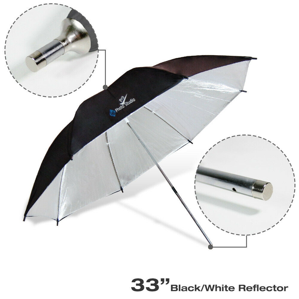 Phot-R 33" Black & Silver Studio Reflector Collapsible Umbrella Microfibre Cloth 