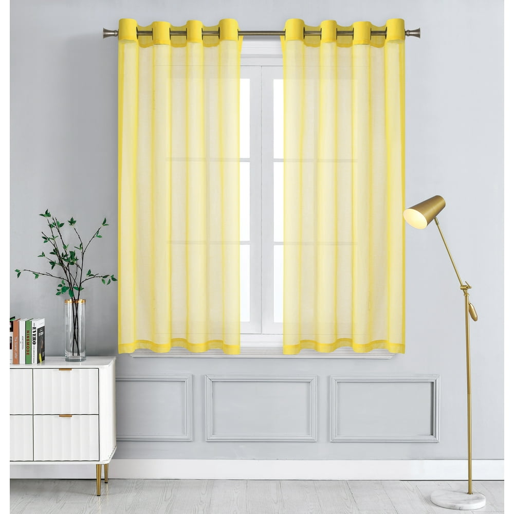 WPM Yellow Sheer Window Curtain Panels for Bedroom, Kitchen, Kids Room