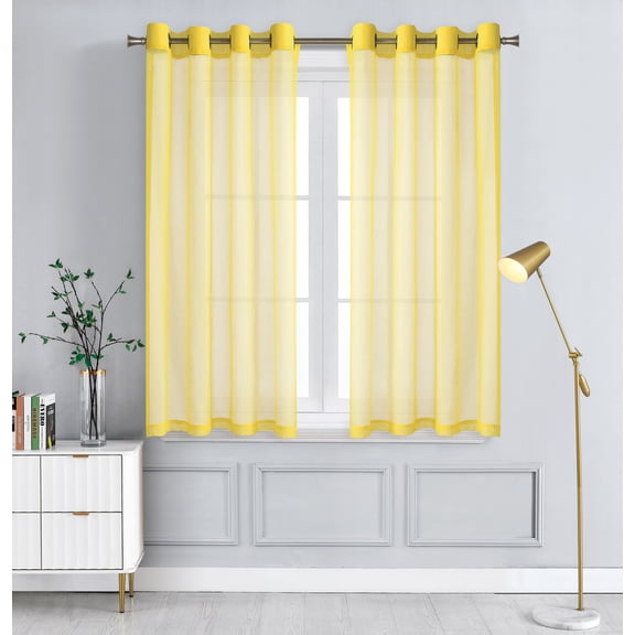 WPM Yellow Sheer Window Curtain Panels for Bedroom, Kitchen, Kids Room- Solid Semi Voile Drapes Grommet Living Room Panels. 54 inch Wide x 45 inch Long, Set of 2