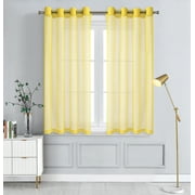 WPM Yellow Sheer Window Curtain Panels for Bedroom, Kitchen, Kids Room- Solid Semi Voile Drapes Grommet Living Room Panels. 54 inch wide x 45 inch long, Set of 2