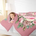 thumbnail image 4 of Homewish Romantic Rose Flower Queen Comforter Set for Teens, Initial D Letter Bedding Sets, Cartoon Pink Stripe Reversible Bedding Comforter Set, Super Cozy Room Decor, 3-Piece, 4 of 8