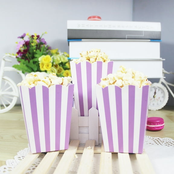 XYRSRUW Popcorn Boxes, Colorful Food Packaging Cartons, Decorative Popcorn Containers, Striped Paper Popcorn Holders for Parties(Purple)