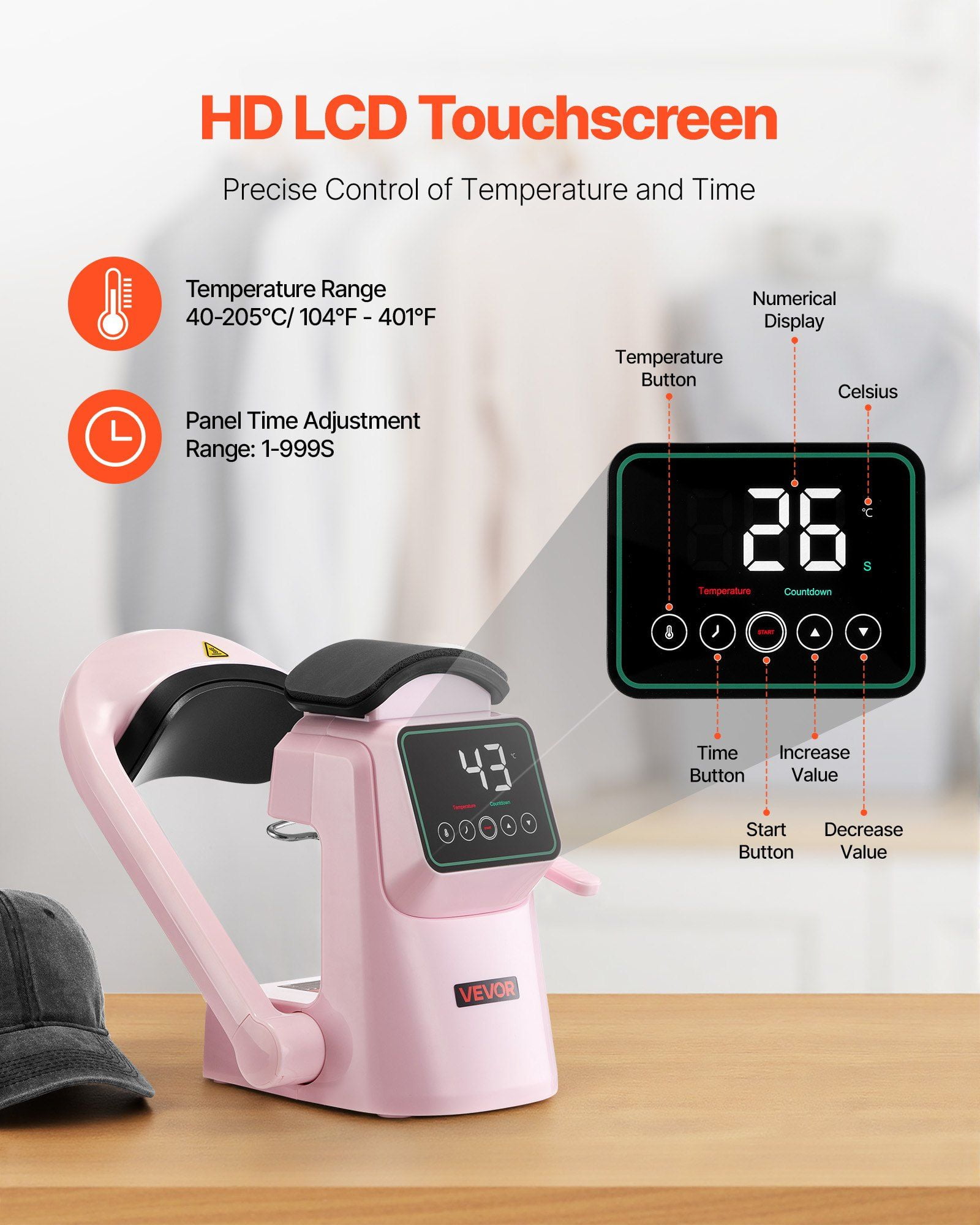 Auto Hat Heat Press Machine with 2 Interchangeable Platens Touchscreen Pink, One-Touch Automatic Press, Adjustable Temp and Time, Safety Auto-Off, Compact Portable Design for DIY and Small Business