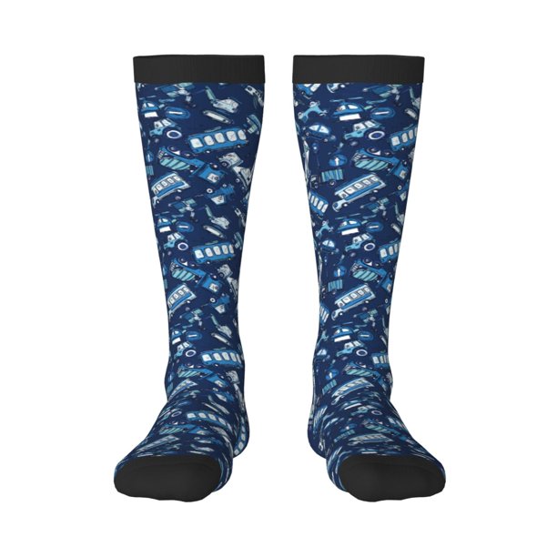 Fotbe Blue Bus Calcetas Divertidas Estampadas para Hombre y Mujer, Calcetas de Algodón hasta la Rodilla para Caminar, Correr, Enfermería y Embarazo