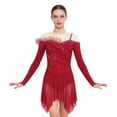 thumbnail image 4 of renvena Women Ruched Detail Lyrical Dress Irregular Mesh Hem Ballet Tulle Skirt Leotard Figure Skating Dress Burgundy XXL, 4 of 7