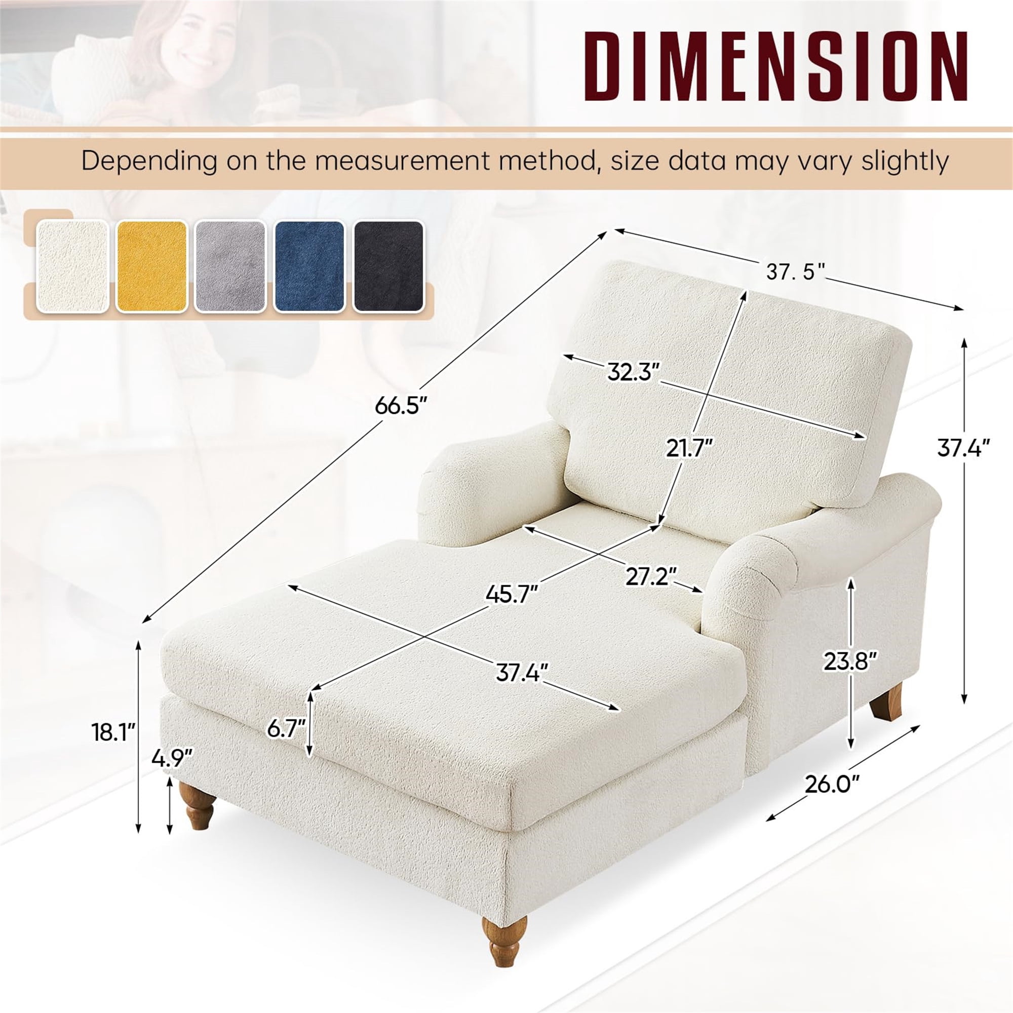 Aukfa Modern Oversized Chaise with Adjustable Backrest, Sleeper Chair Sofa Recliner for Living Room, Beige