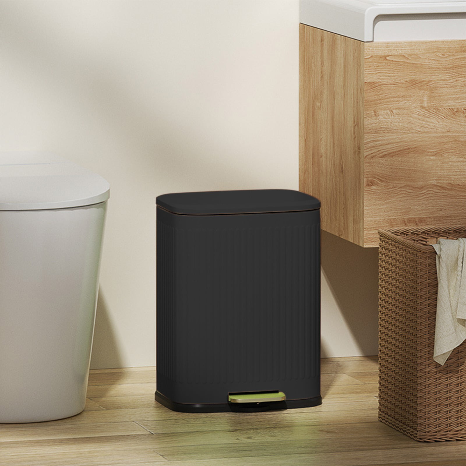 Elainilye Small Bathroom Trash Can with Lid, 2.8 Gallon Large Garbage Can for Cabinet Door, Plastic Waste Basket for Living Room, Toilet, Bedroom, Office Trash Can, Black
