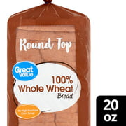 Great Value 100% Whole Wheat Round Top Bread Loaf, 20 oz, 22 Count